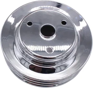 1 PC SHLPDFM Crankshaft Pulley Chrome Polished Silver Steel SWP Triple-Groove Long Water Pump Pulley Compatible with Small Block Chevy SBC 262 265 267 283 302 305 307 327 350 400