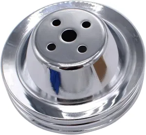 1 PC SHLPDFM Pulley Chrome Polished Silver Steel SWP 5/8" Double-Groove Short Water Pump Pulley Compatible with Small Block Chevy SBC 262 265 267 283 302 305 307 327 350 400