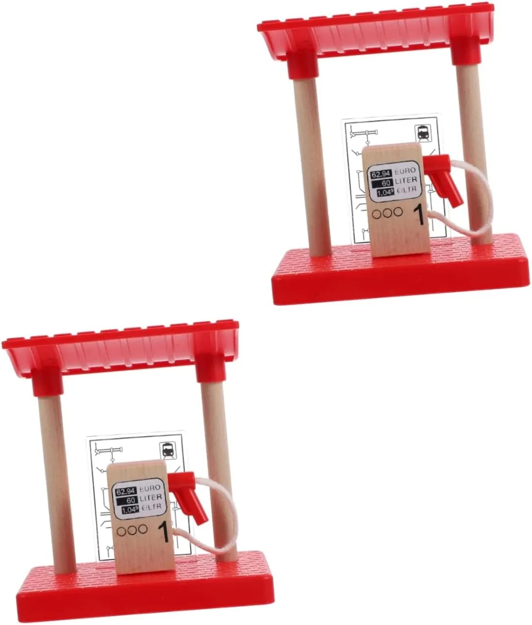 2pcs Train Track Accessories Wood Gas Station Pretend roadblock Toy Wooden Gas Pump playset Woody Toy Bulk Toys for Gas Station Toy for Over 3 Years Old