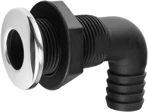 90 Degree 1-1/2'' Nylon Thru Hull Connector,Black Deck Drain with Stainless Steel Trim Cover, Hose Pipe Elbow Bilge Pump Drain Thru Hull Fitting