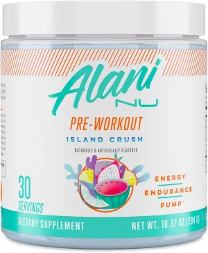Alani Nu Pre Workout Powder Island Crush, Amino Energy Boost, Endurance Supplement, Sugar Free, 200mg Caffeine, L-Theanine, Beta-Alanine, Citrulline, 30 Servings