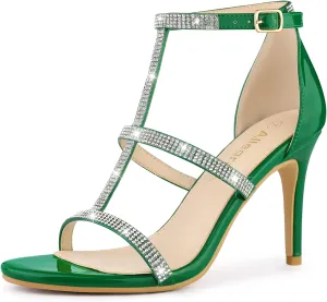 Allegra K Women's Rhinestone Ankle Strap Stiletto High Heel Sandals