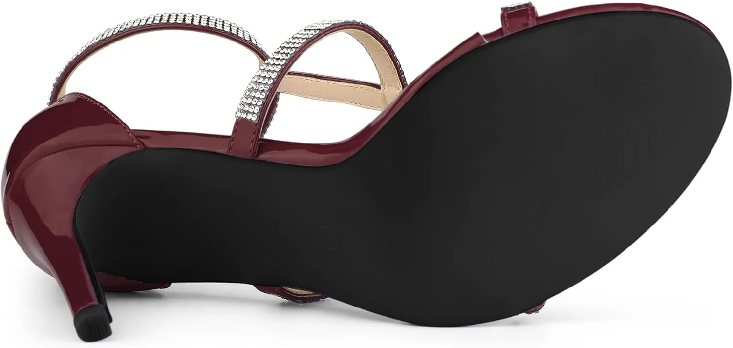 Allegra K Women's Rhinestone Ankle Strap Stiletto High Heel Sandals