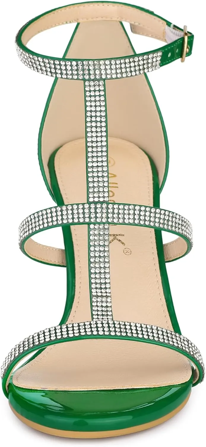 Allegra K Women's Rhinestone Ankle Strap Stiletto High Heel Sandals
