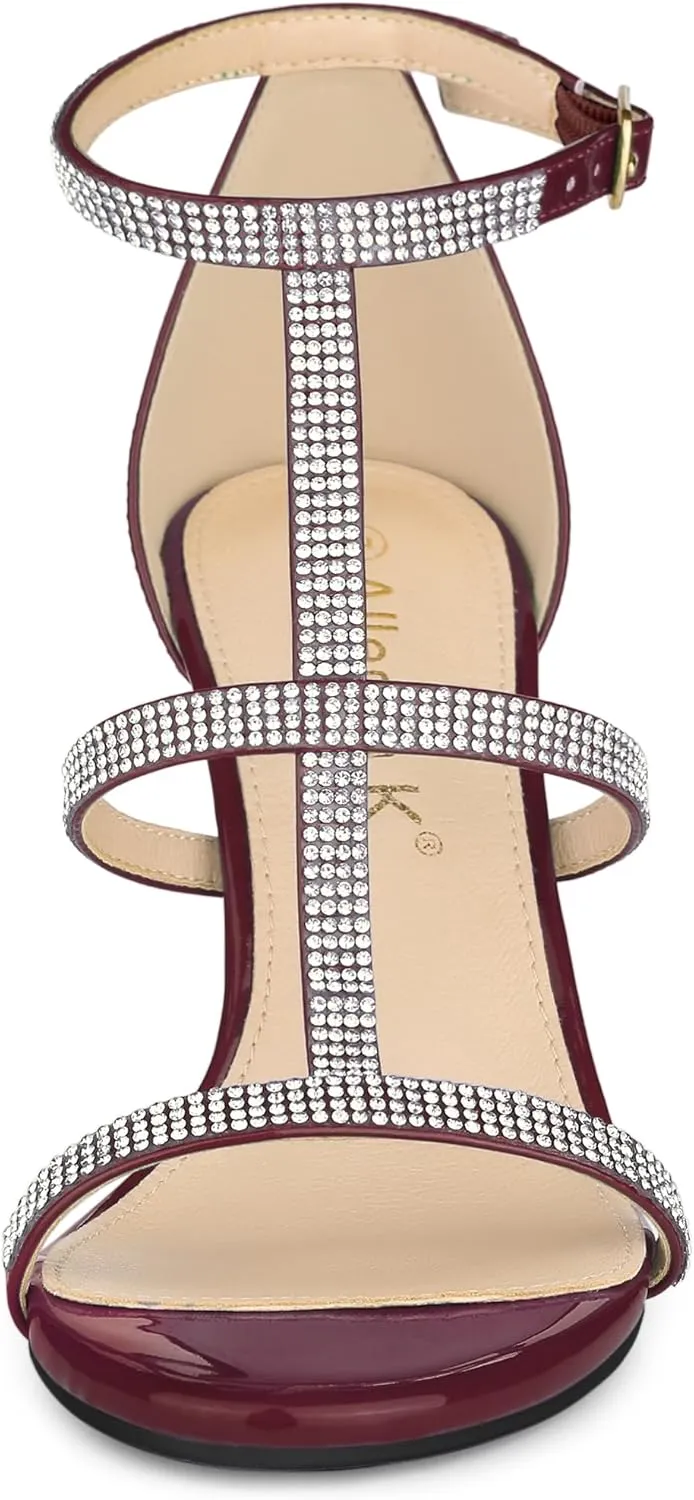 Allegra K Women's Rhinestone Ankle Strap Stiletto High Heel Sandals