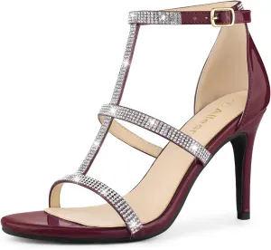 Allegra K Women's Rhinestone Ankle Strap Stiletto High Heel Sandals