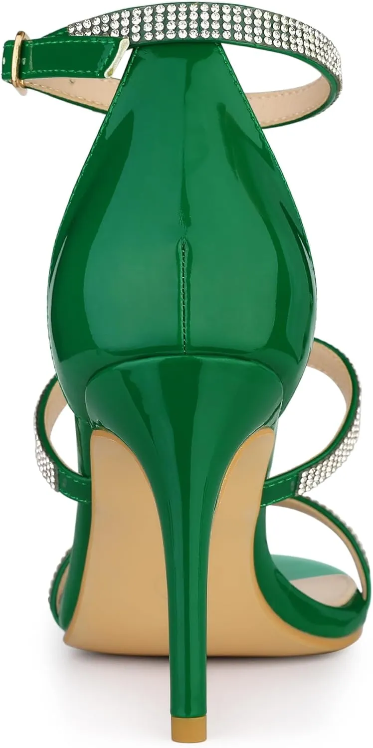 Allegra K Women's Rhinestone Ankle Strap Stiletto High Heel Sandals
