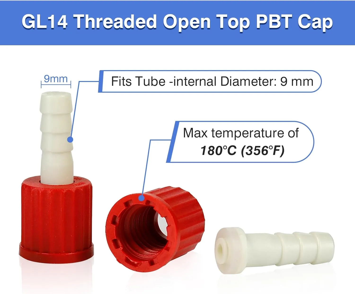 ALWSCI Lab Gas Washing Bottle Glass 500mL Graduated Lab Buffer Bottle, Drechsel Head GL45 with Filter disc Adjustable Immersion, 2 threads GL14 PBT Red Screw Cap, 1set