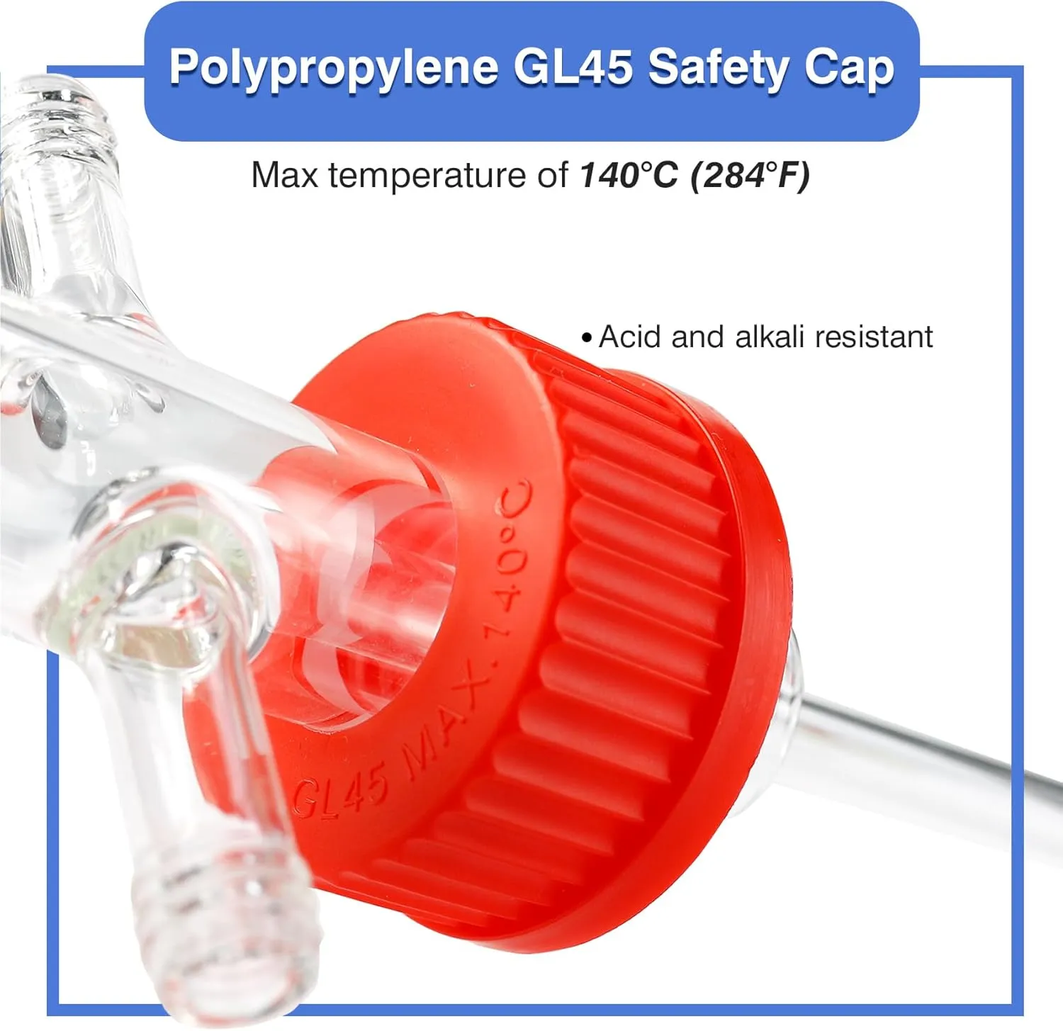 ALWSCI Lab Gas Washing Bottle Glass 500mL Graduated Lab Buffer Bottle, Drechsel Head GL45 with Filter disc Adjustable Immersion, 2 threads GL14 PBT Red Screw Cap, 1set