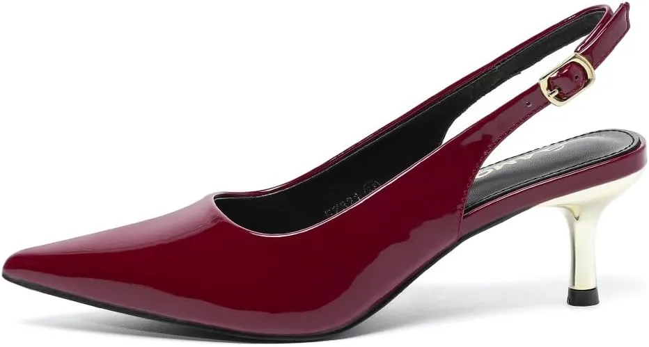 Amoji Women's 2 Inch Pointed Toe Low Kitten Heel Slingback Pump Party Wedding Dress Shoes FZ321