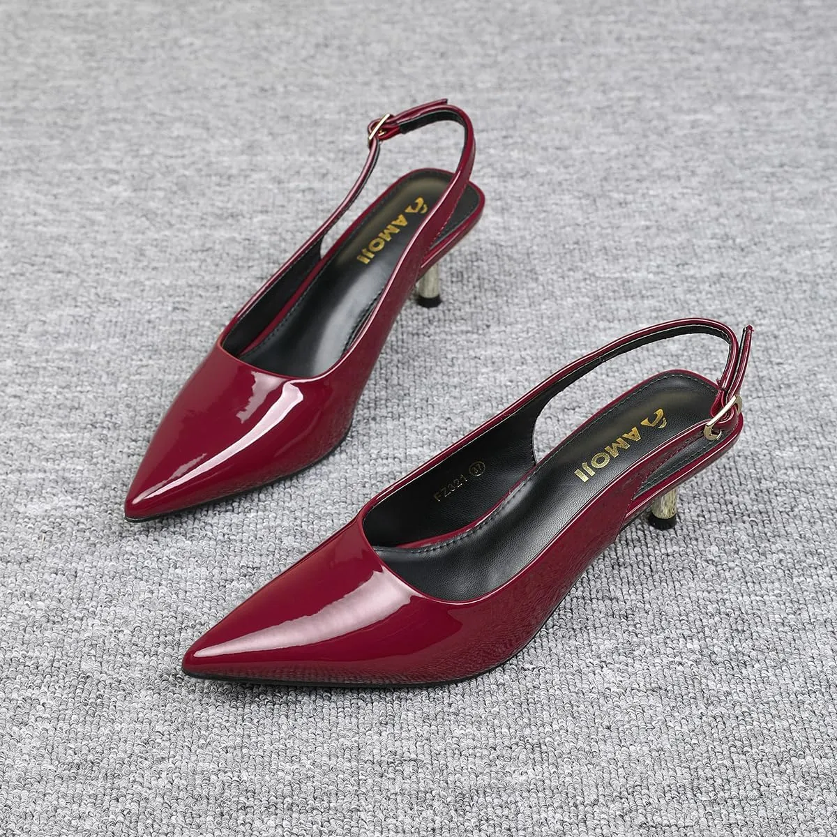 Amoji Women's 2 Inch Pointed Toe Low Kitten Heel Slingback Pump Party Wedding Dress Shoes FZ321