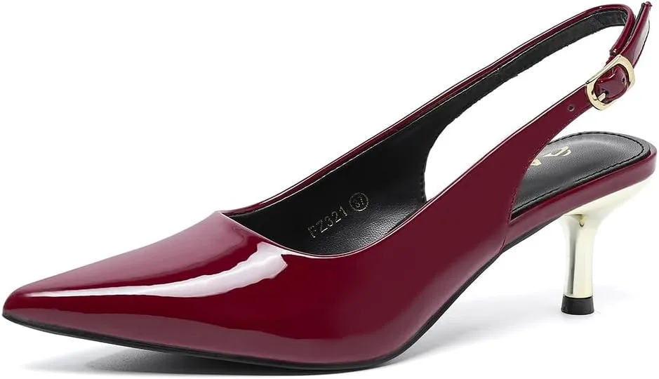 Amoji Women's 2 Inch Pointed Toe Low Kitten Heel Slingback Pump Party Wedding Dress Shoes FZ321
