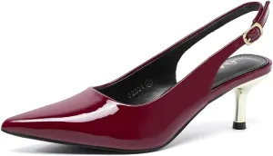 Amoji Women's 2 Inch Pointed Toe Low Kitten Heel Slingback Pump Party Wedding Dress Shoes FZ321