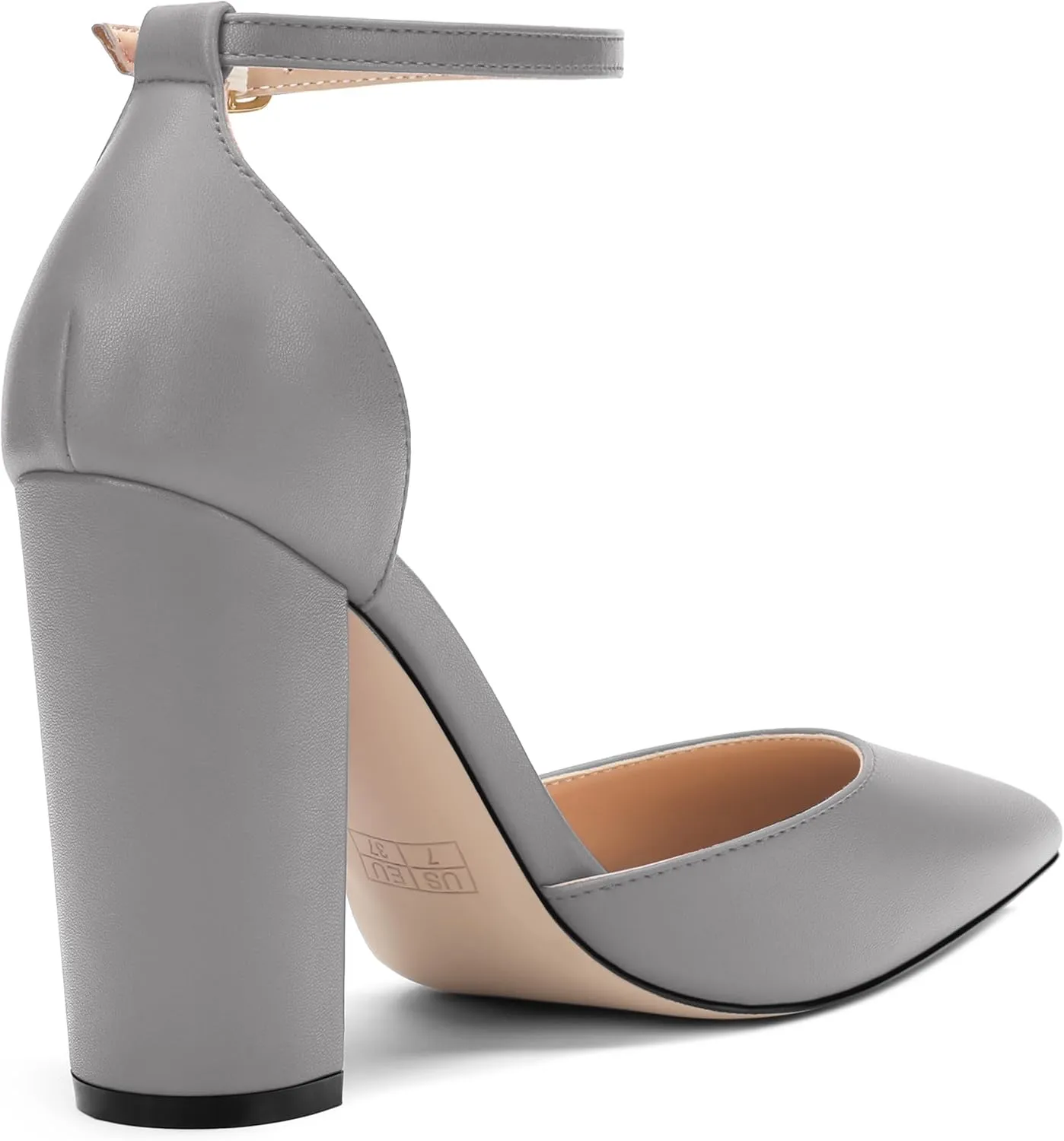 Ankle Strap Heels for Women,Chunky Block Closed Pointed Toe Matte Pumps,Dress Wedding Party Shoes 3 Inch