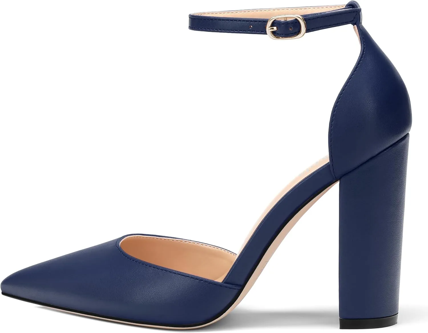 Ankle Strap Heels for Women,Chunky Block Closed Pointed Toe Matte Pumps,Dress Wedding Party Shoes 3 Inch