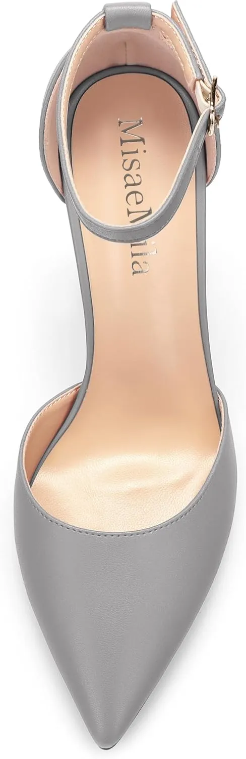 Ankle Strap Heels for Women,Chunky Block Closed Pointed Toe Matte Pumps,Dress Wedding Party Shoes 3 Inch