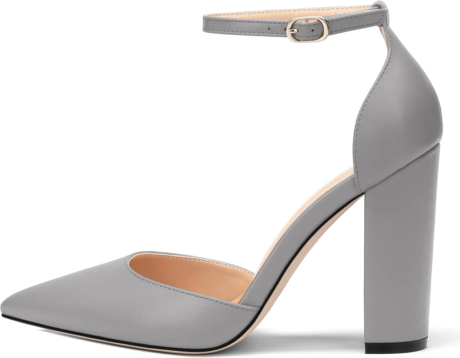 Ankle Strap Heels for Women,Chunky Block Closed Pointed Toe Matte Pumps,Dress Wedding Party Shoes 3 Inch