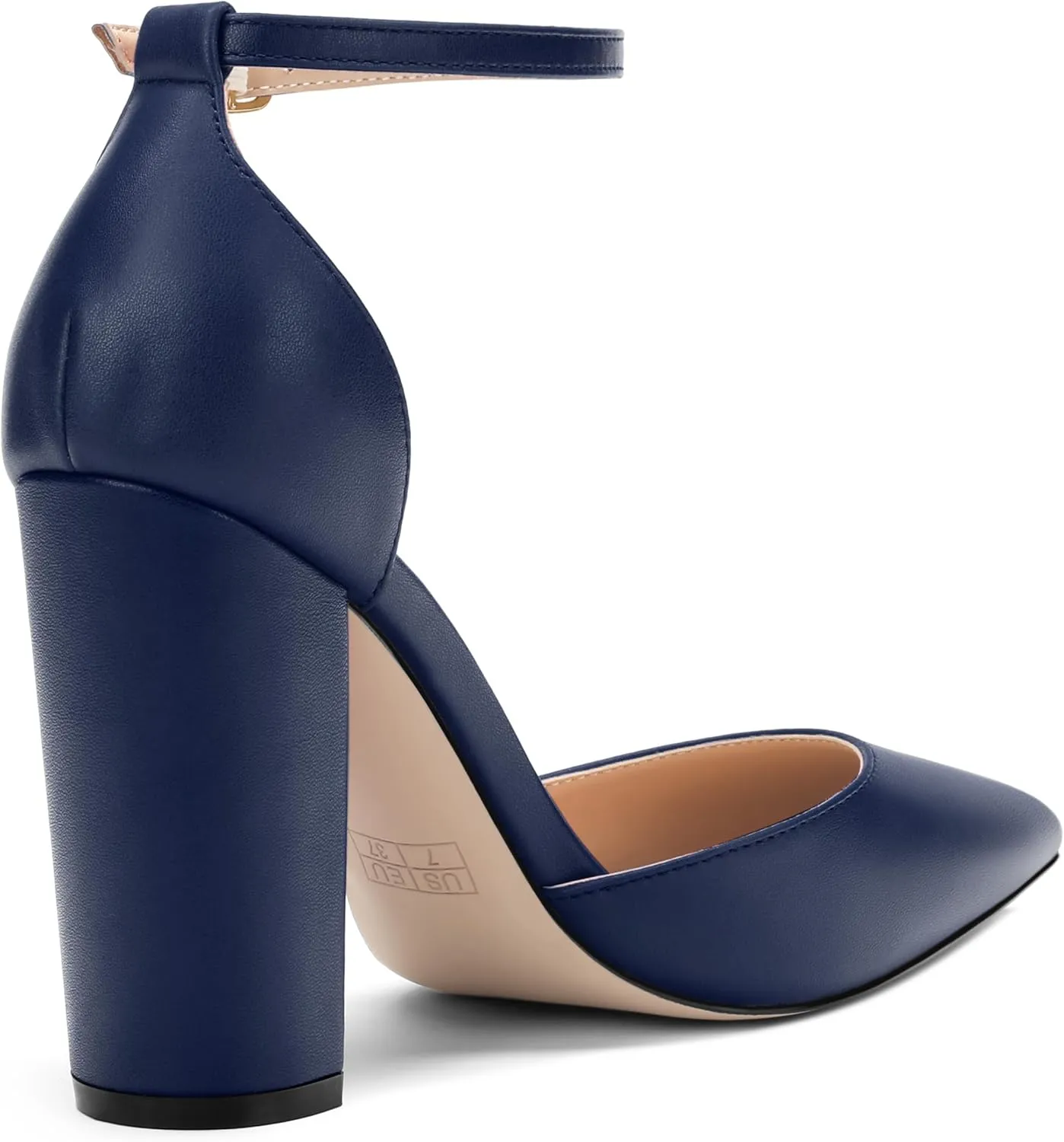 Ankle Strap Heels for Women,Chunky Block Closed Pointed Toe Matte Pumps,Dress Wedding Party Shoes 3 Inch