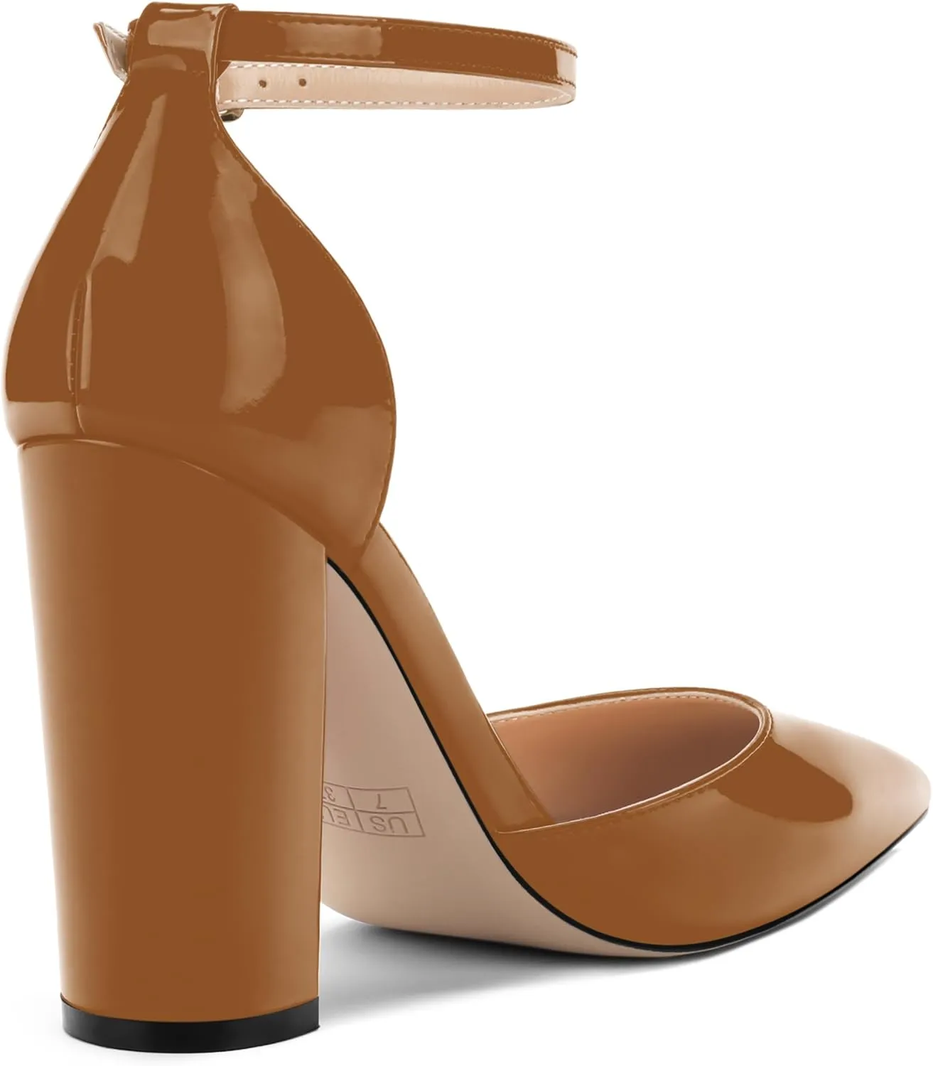 Ankle Strap Heels for Women,Chunky Block Closed Pointed Toe Patent Pumps,Dress Wedding Party Shoes 3 Inch