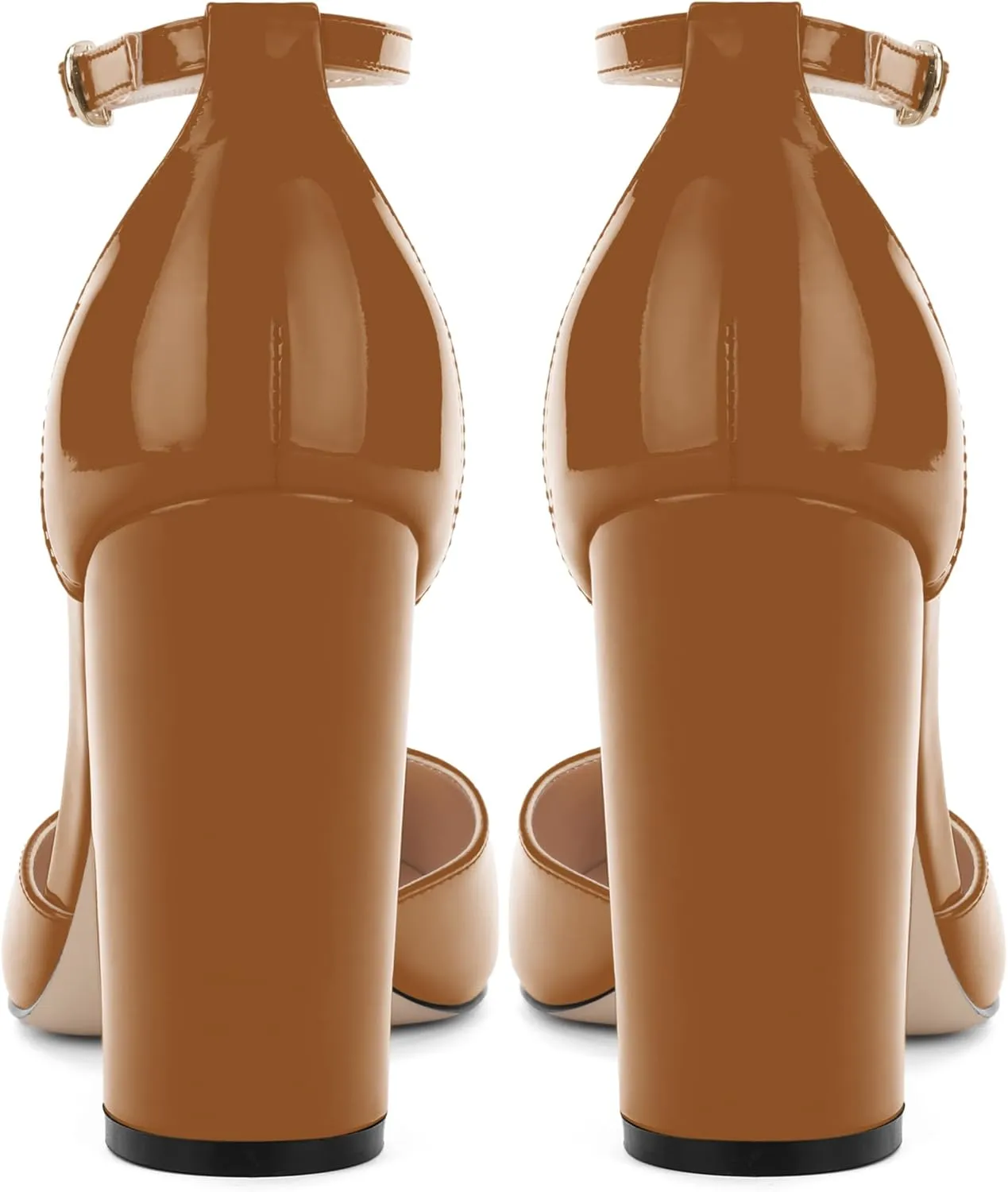 Ankle Strap Heels for Women,Chunky Block Closed Pointed Toe Patent Pumps,Dress Wedding Party Shoes 3 Inch