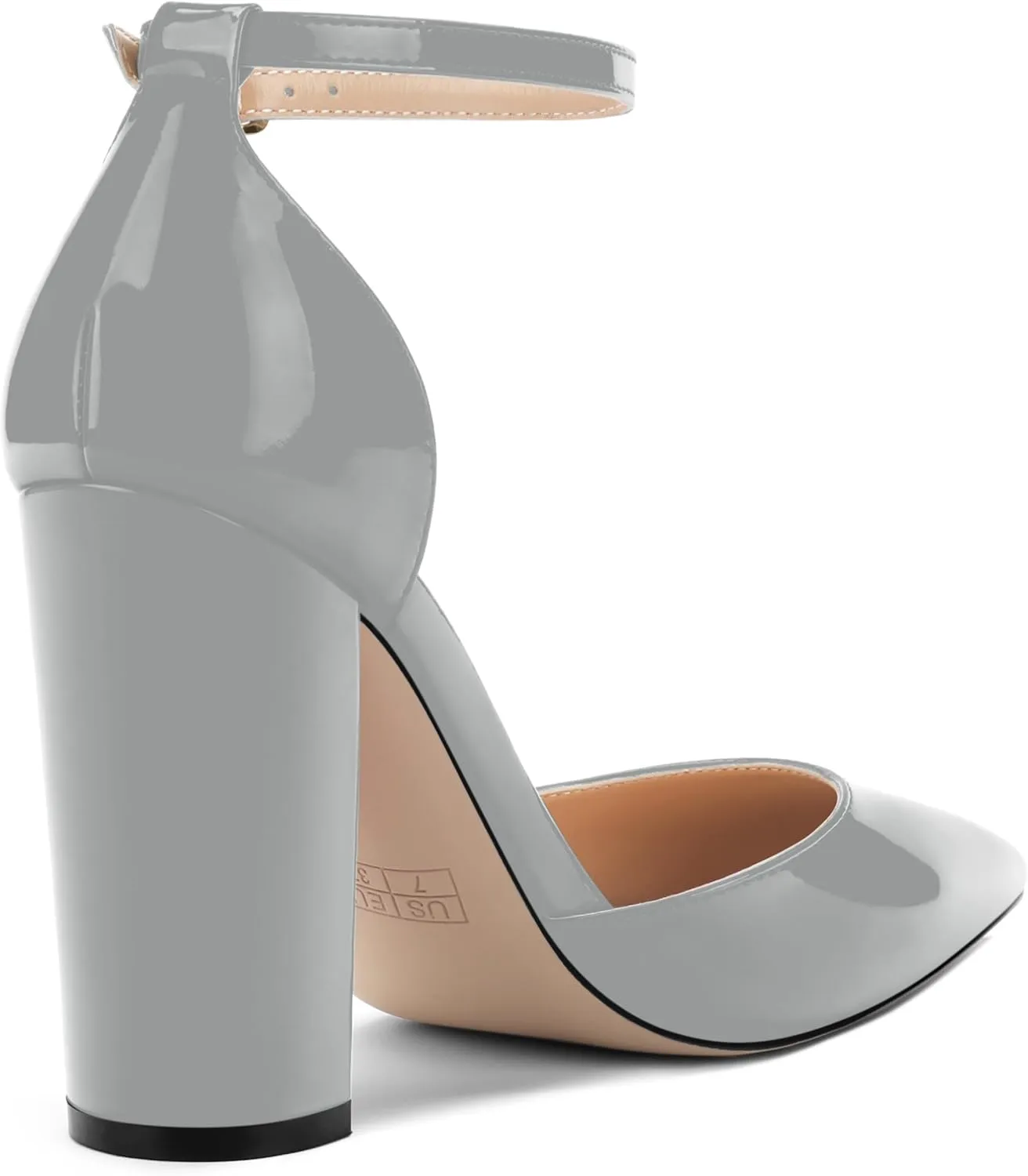 Ankle Strap Heels for Women,Chunky Block Closed Pointed Toe Patent Pumps,Dress Wedding Party Shoes 3 Inch