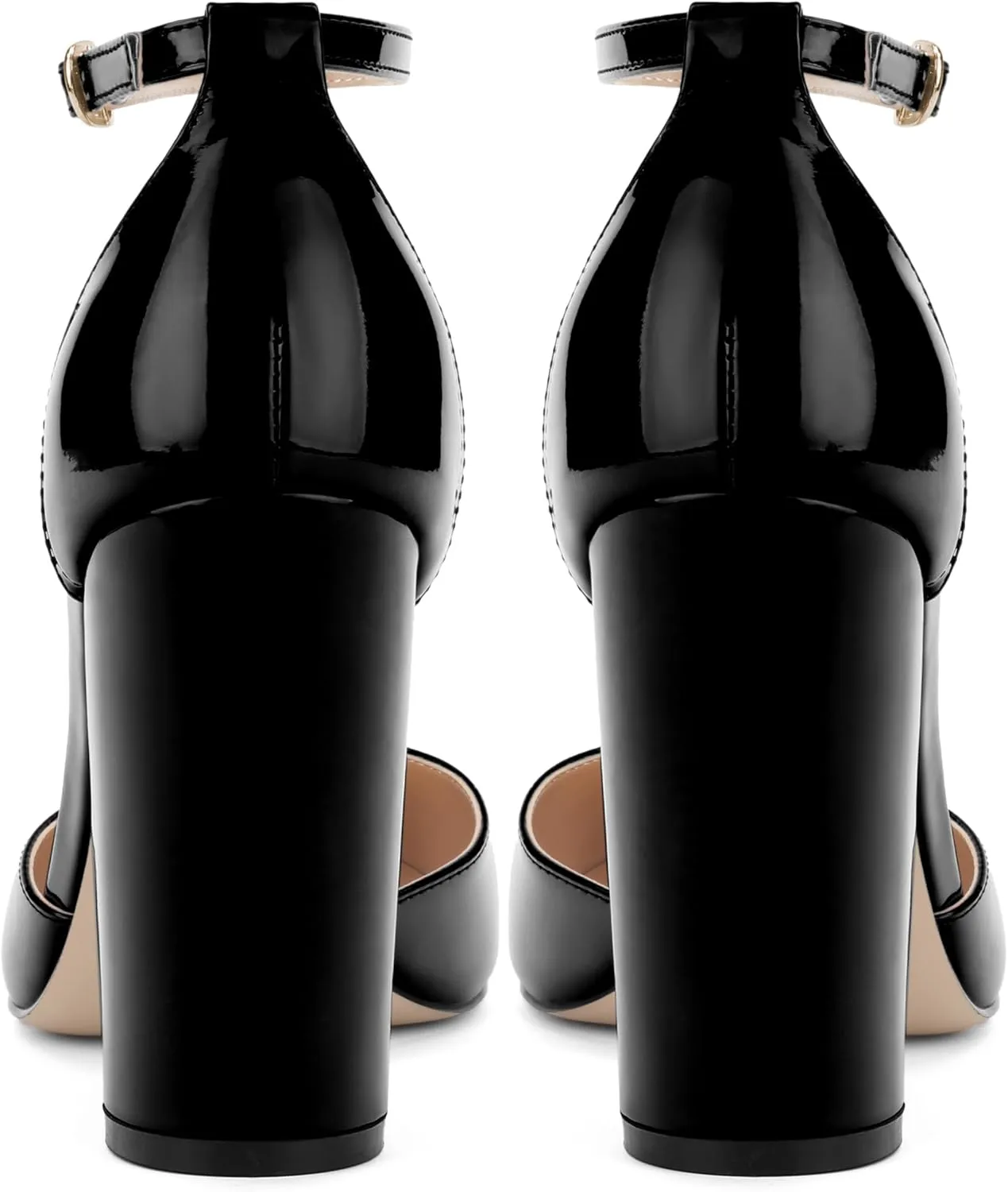 Ankle Strap Heels for Women,Chunky Block Closed Pointed Toe Patent Pumps,Dress Wedding Party Shoes 3 Inch
