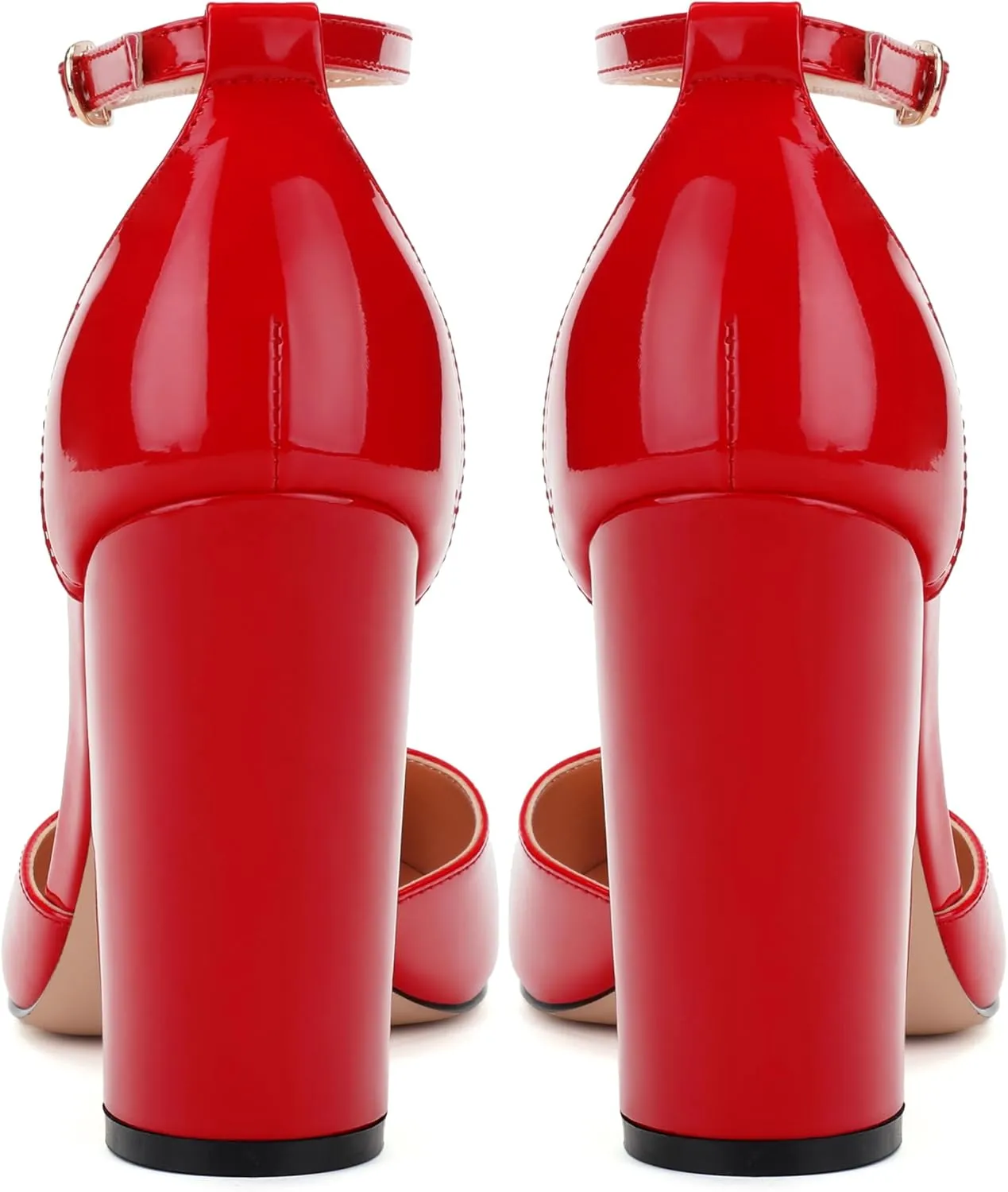 Ankle Strap Heels for Women,Chunky Block Closed Pointed Toe Patent Pumps,Dress Wedding Party Shoes 3 Inch