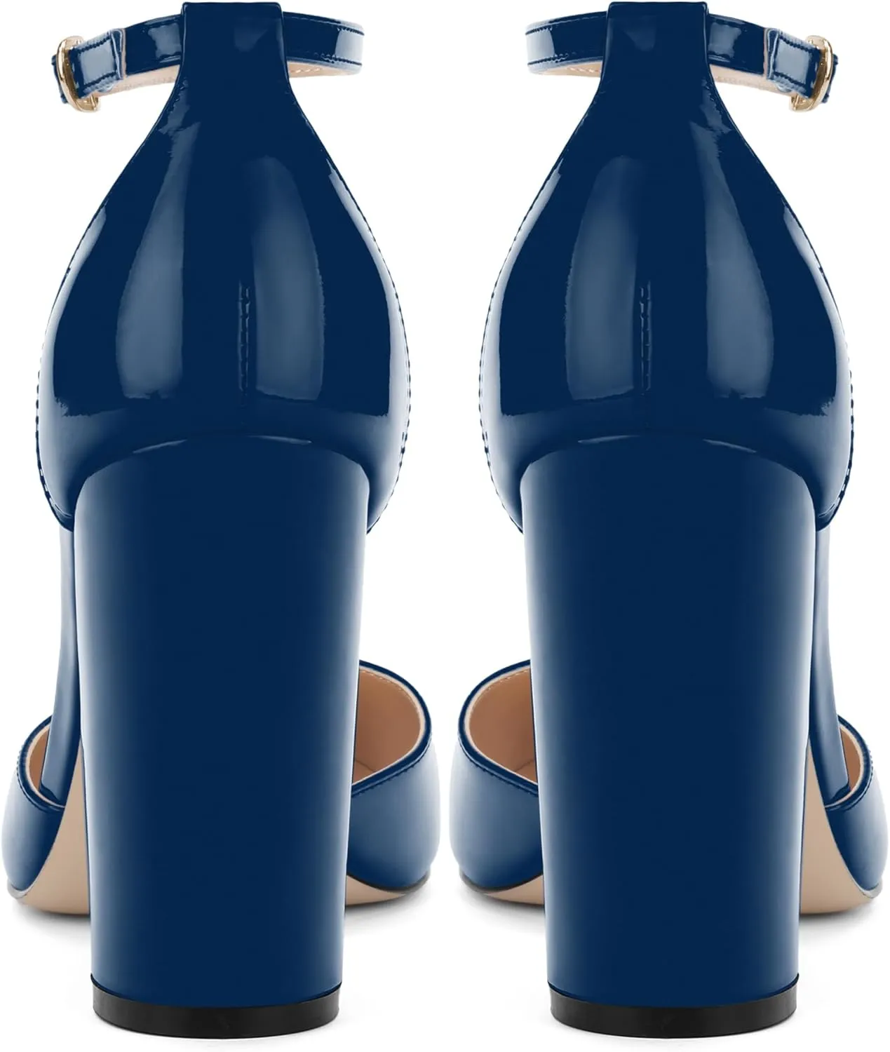 Ankle Strap Heels for Women,Chunky Block Closed Pointed Toe Patent Pumps,Dress Wedding Party Shoes 3 Inch