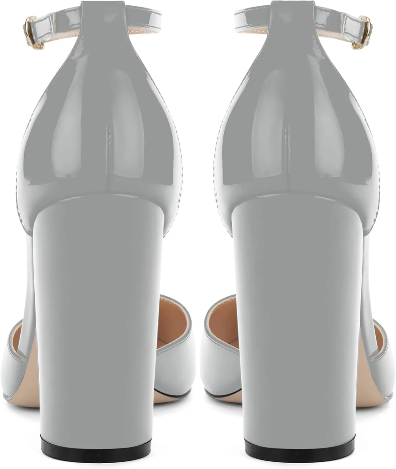 Ankle Strap Heels for Women,Chunky Block Closed Pointed Toe Patent Pumps,Dress Wedding Party Shoes 3 Inch