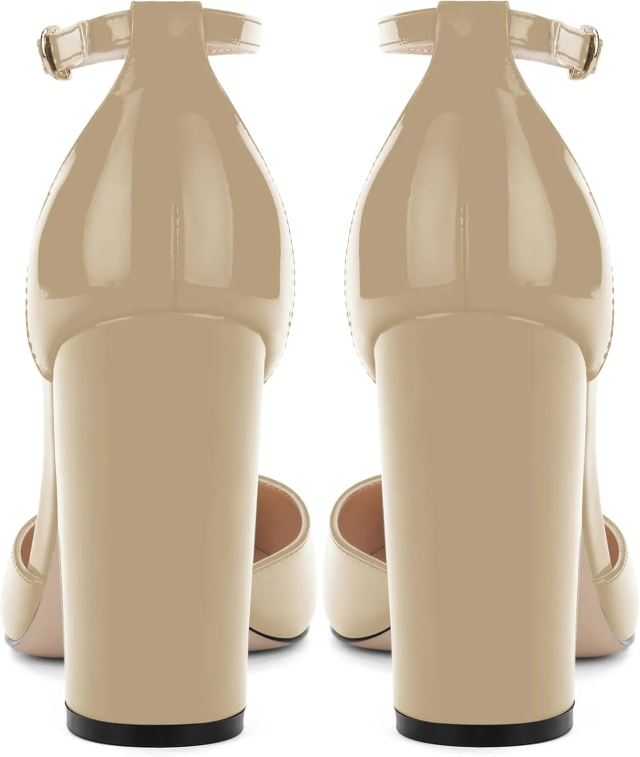 Ankle Strap Heels for Women,Chunky Block Closed Pointed Toe Patent Pumps,Dress Wedding Party Shoes 3 Inch