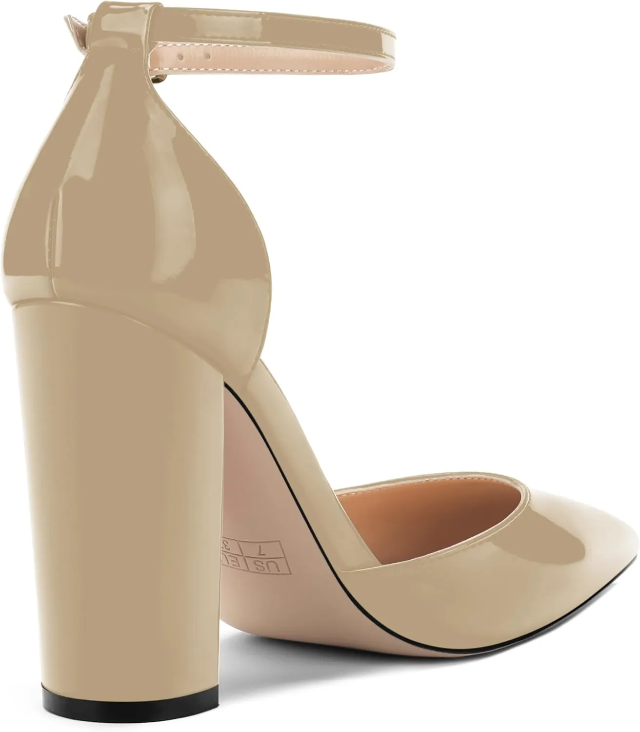 Ankle Strap Heels for Women,Chunky Block Closed Pointed Toe Patent Pumps,Dress Wedding Party Shoes 3 Inch