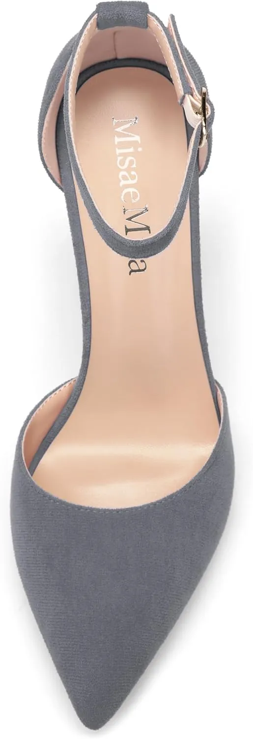 Ankle Strap Heels for Women,Chunky Block Closed Pointed Toe Pumps,Dress Wedding Party Shoes 3 Inch