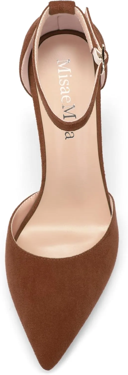 Ankle Strap Heels for Women,Chunky Block Closed Pointed Toe Pumps,Dress Wedding Party Shoes 3 Inch