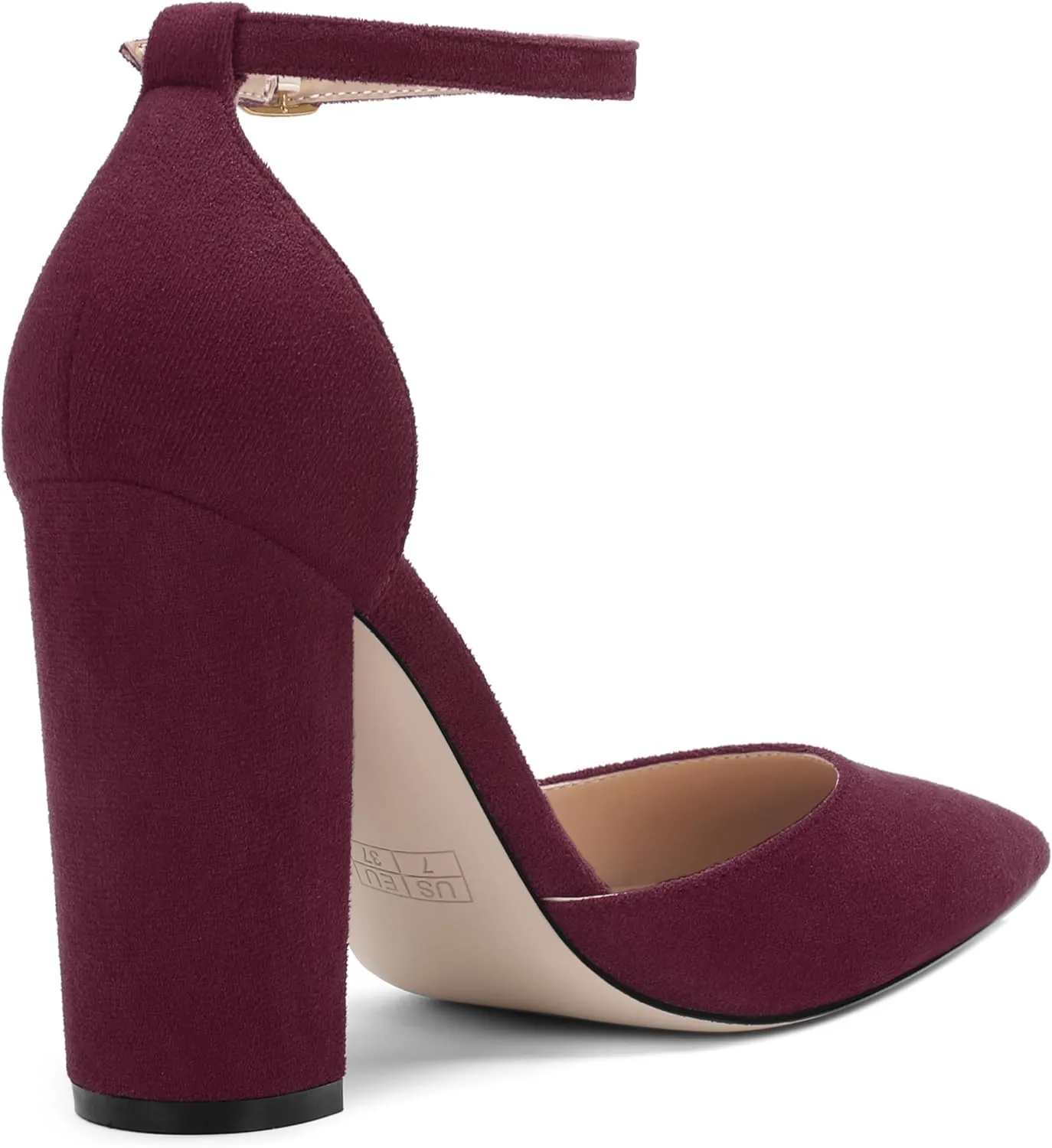 Ankle Strap Heels for Women,Chunky Block Closed Pointed Toe Pumps,Dress Wedding Party Shoes 3 Inch