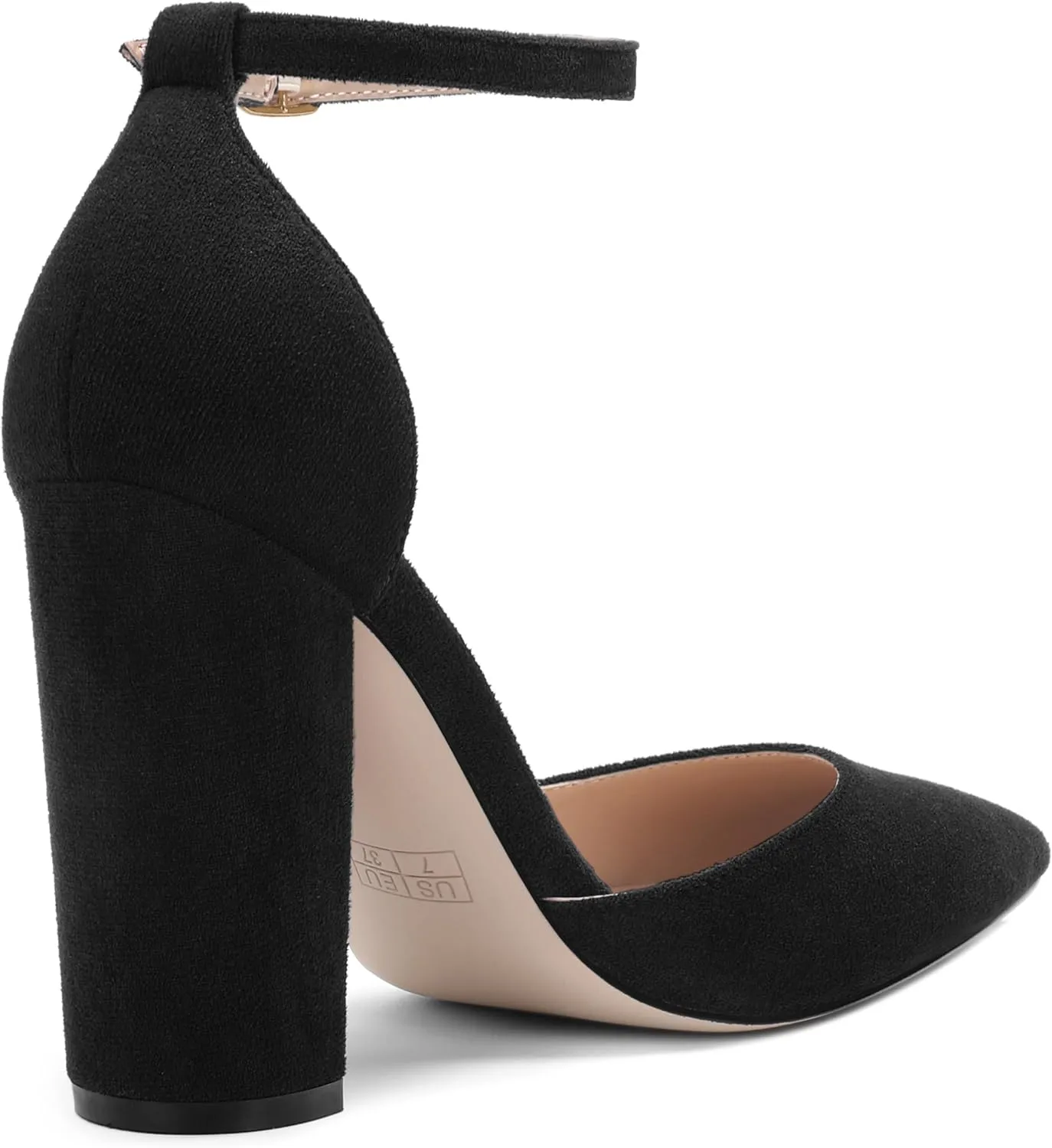 Ankle Strap Heels for Women,Chunky Block Closed Pointed Toe Pumps,Dress Wedding Party Shoes 3 Inch