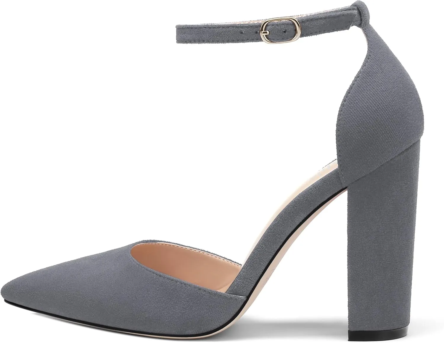 Ankle Strap Heels for Women,Chunky Block Closed Pointed Toe Pumps,Dress Wedding Party Shoes 3 Inch