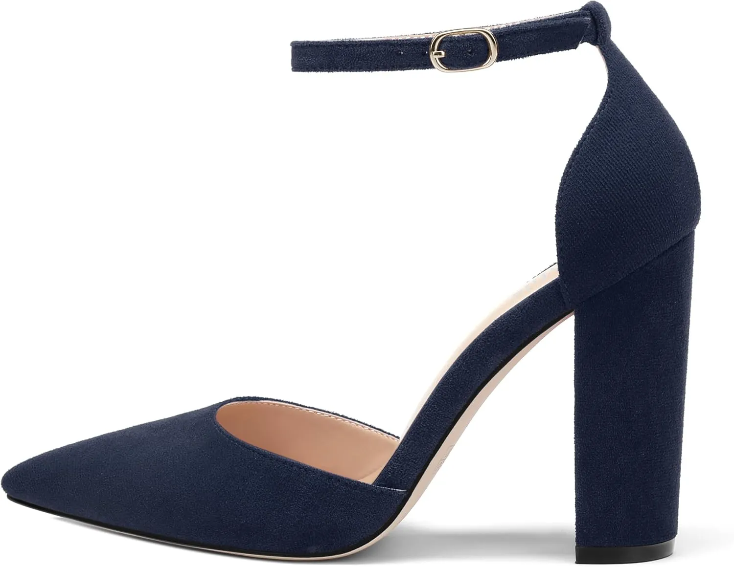 Ankle Strap Heels for Women,Chunky Block Closed Pointed Toe Pumps,Dress Wedding Party Shoes 3 Inch