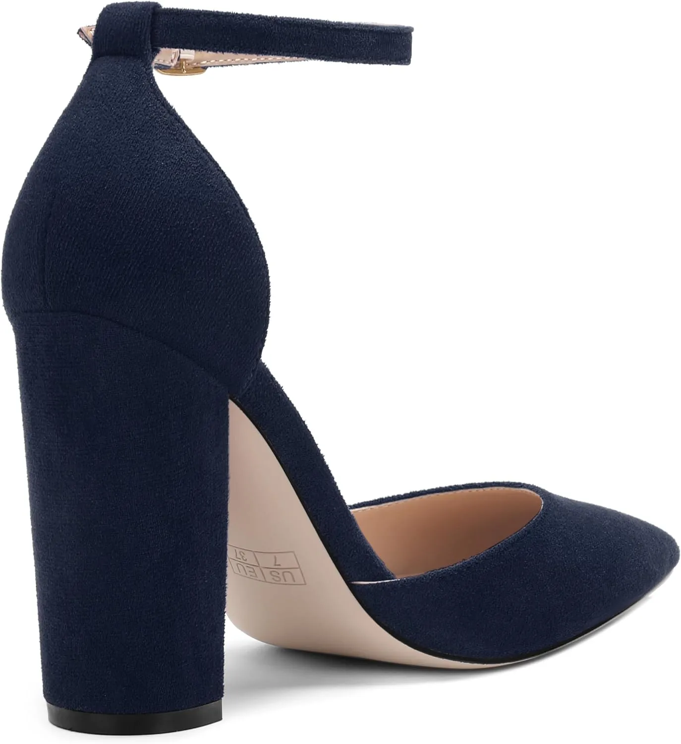Ankle Strap Heels for Women,Chunky Block Closed Pointed Toe Pumps,Dress Wedding Party Shoes 3 Inch