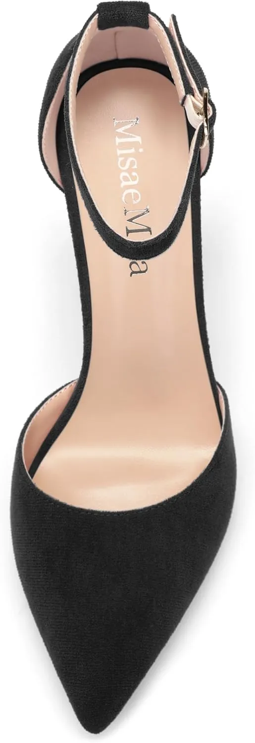 Ankle Strap Heels for Women,Chunky Block Closed Pointed Toe Pumps,Dress Wedding Party Shoes 3 Inch