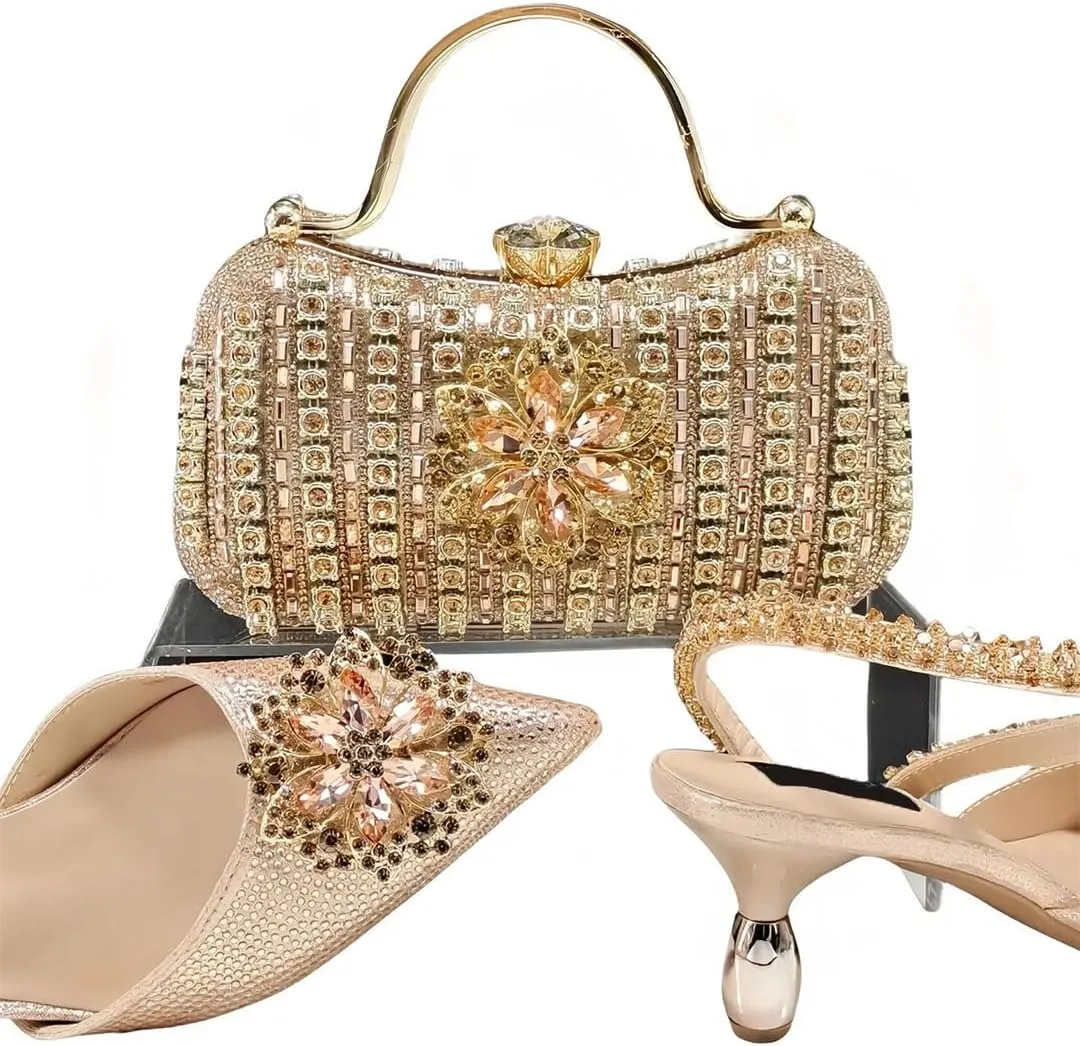 Artistic Mixed Pattern Pointed Toe Pumps and Geometric Handbag Matching Set for Creative Womens Parties
