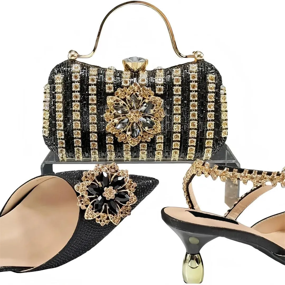 Artistic Mixed Pattern Pointed Toe Pumps and Geometric Handbag Matching Set for Creative Womens Parties