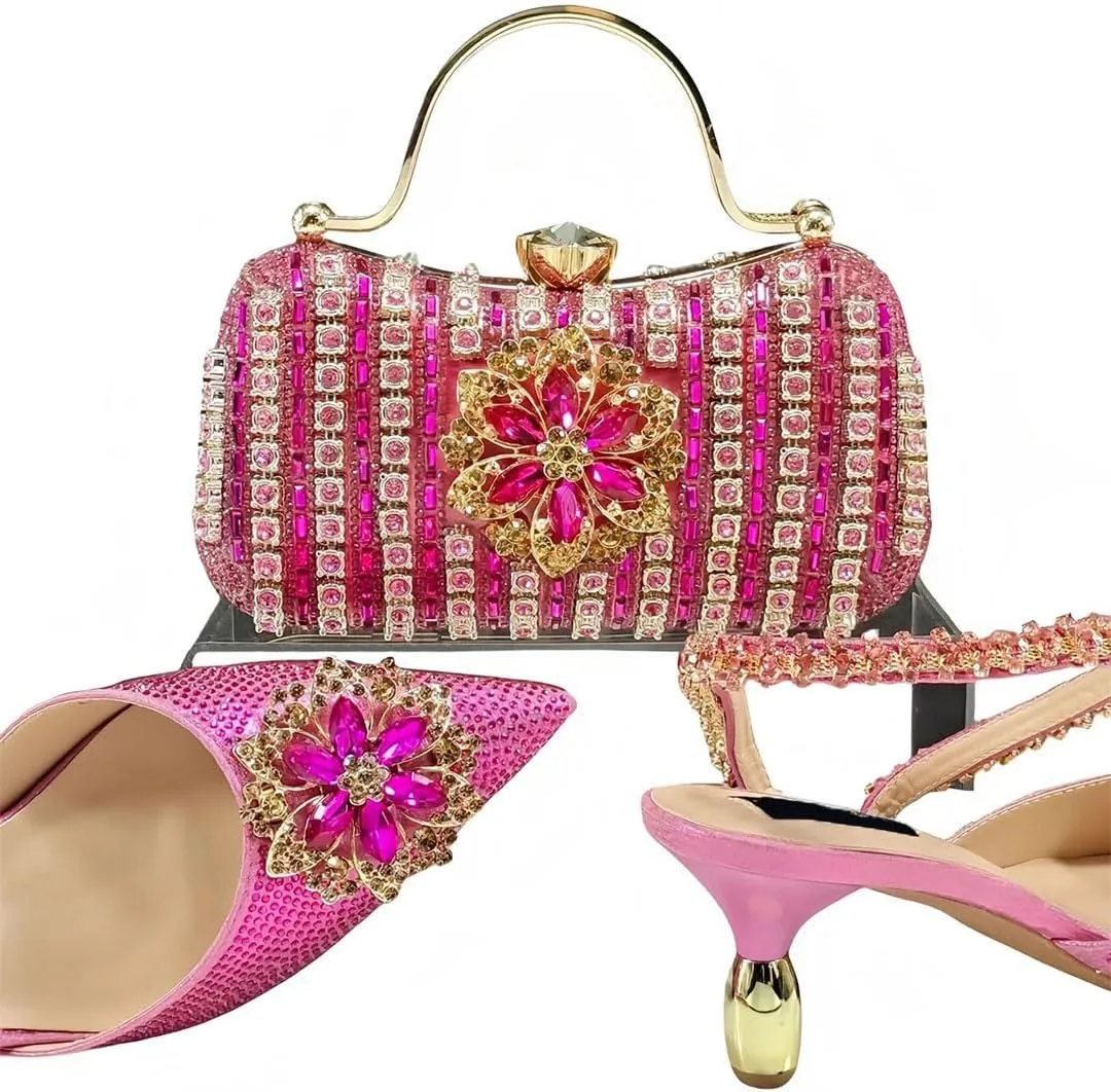 Artistic Mixed Pattern Pointed Toe Pumps and Geometric Handbag Matching Set for Creative Womens Parties