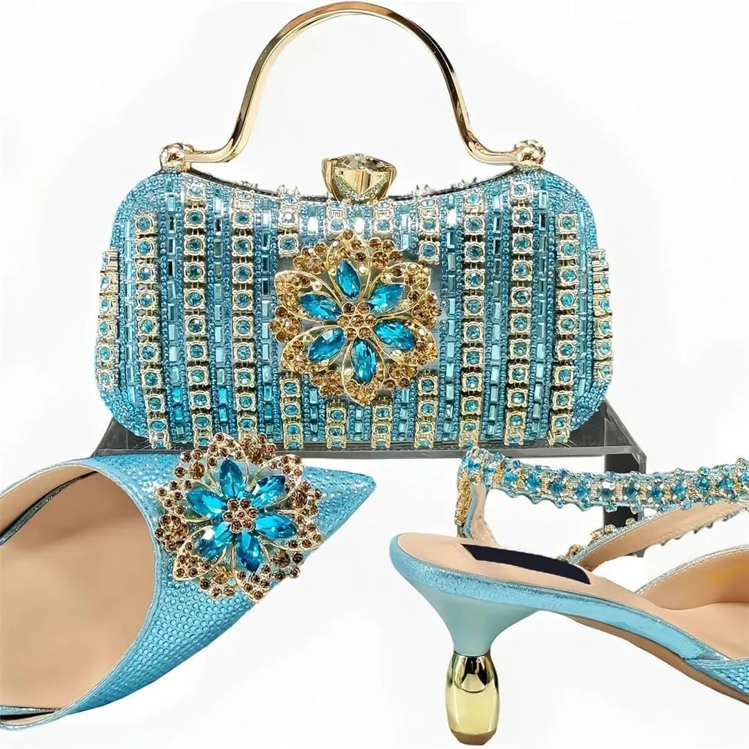 Artistic Mixed Pattern Pointed Toe Pumps and Geometric Handbag Matching Set for Creative Womens Parties