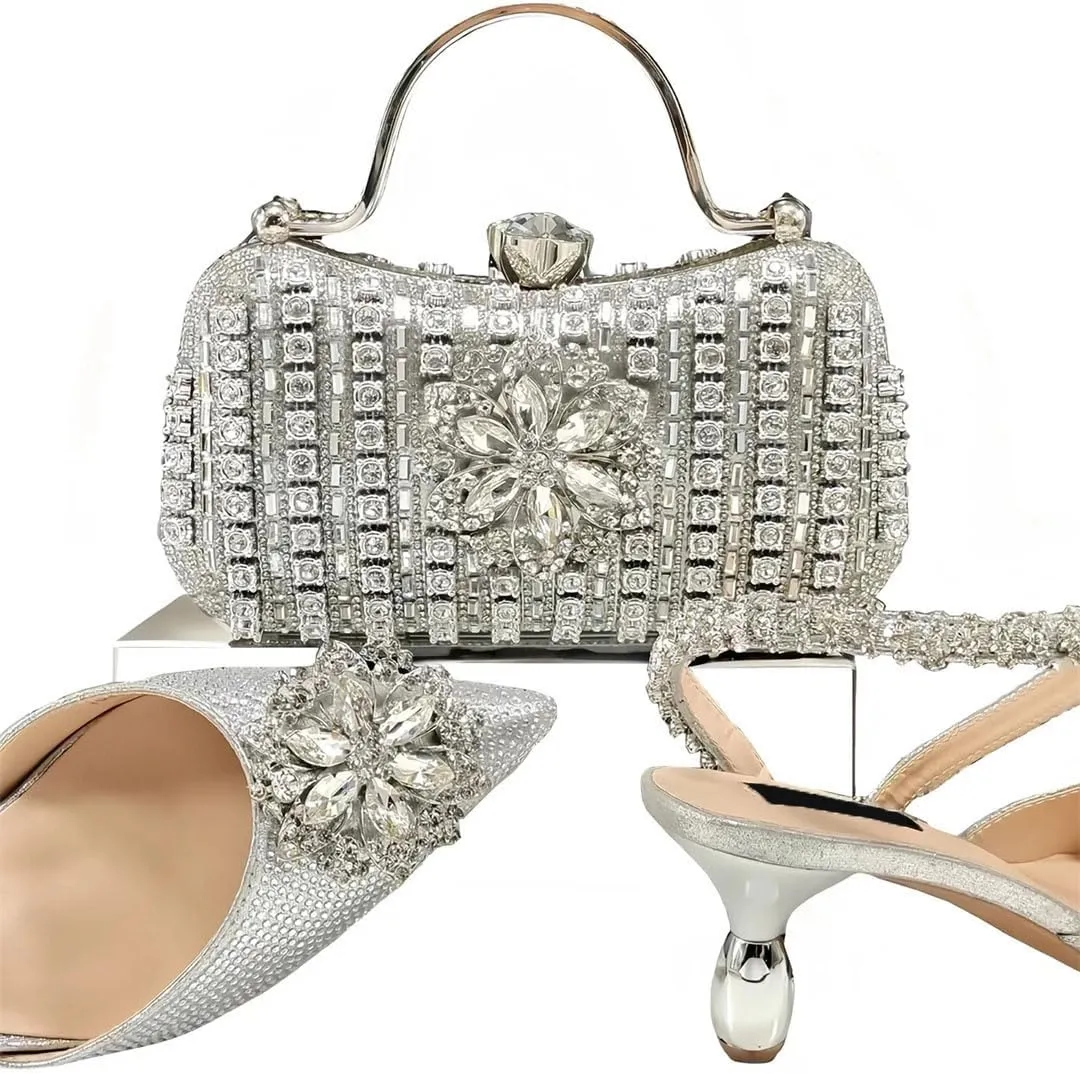 Artistic Mixed Pattern Pointed Toe Pumps and Geometric Handbag Matching Set for Creative Womens Parties