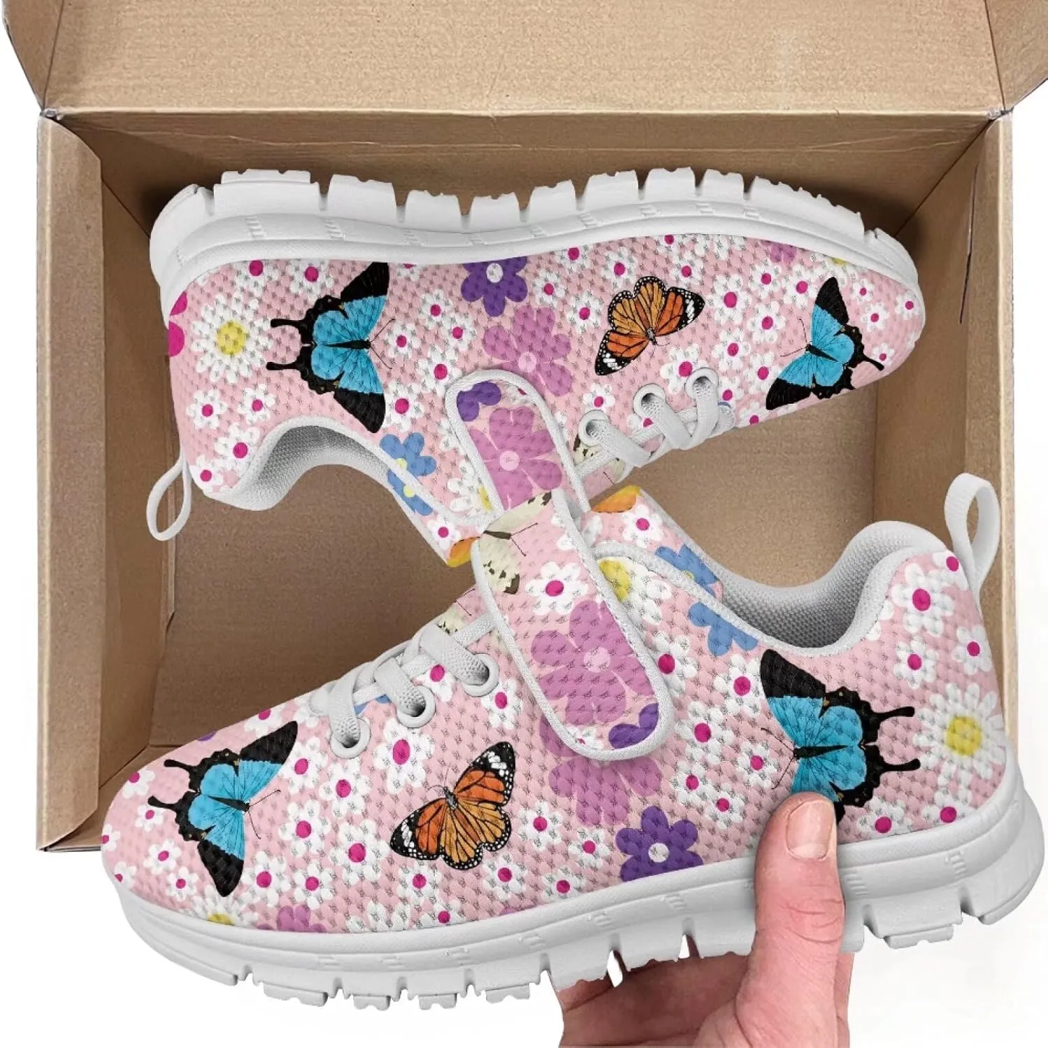 Athletic Sneaker for Boys,Girls Non-Slip Mesh Sneakers with White Sole,Children's Single Buckle Sneakers as Gifts
