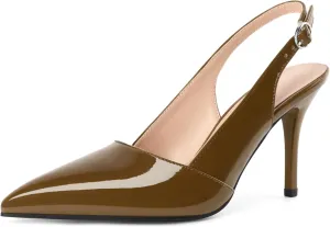 AUMOTED Women's Slingback D'Orsay Slip-on High Heels Pointed Toe Stiletto Ankle-Strap Heel Pump Dress Shoes 3.5 Inch
