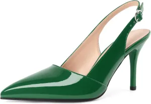 AUMOTED Women's Slingback D'Orsay Slip-on High Heels Pointed Toe Stiletto Ankle-Strap Heel Pump Dress Shoes 3.5 Inch