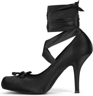 Ballet Heels for Women with Lace up Bows Closed Toe Mary Jane Heels Comfortable Square Toe Womens Ballerina Pumps Casual Dress Shoes for Women Dressy.