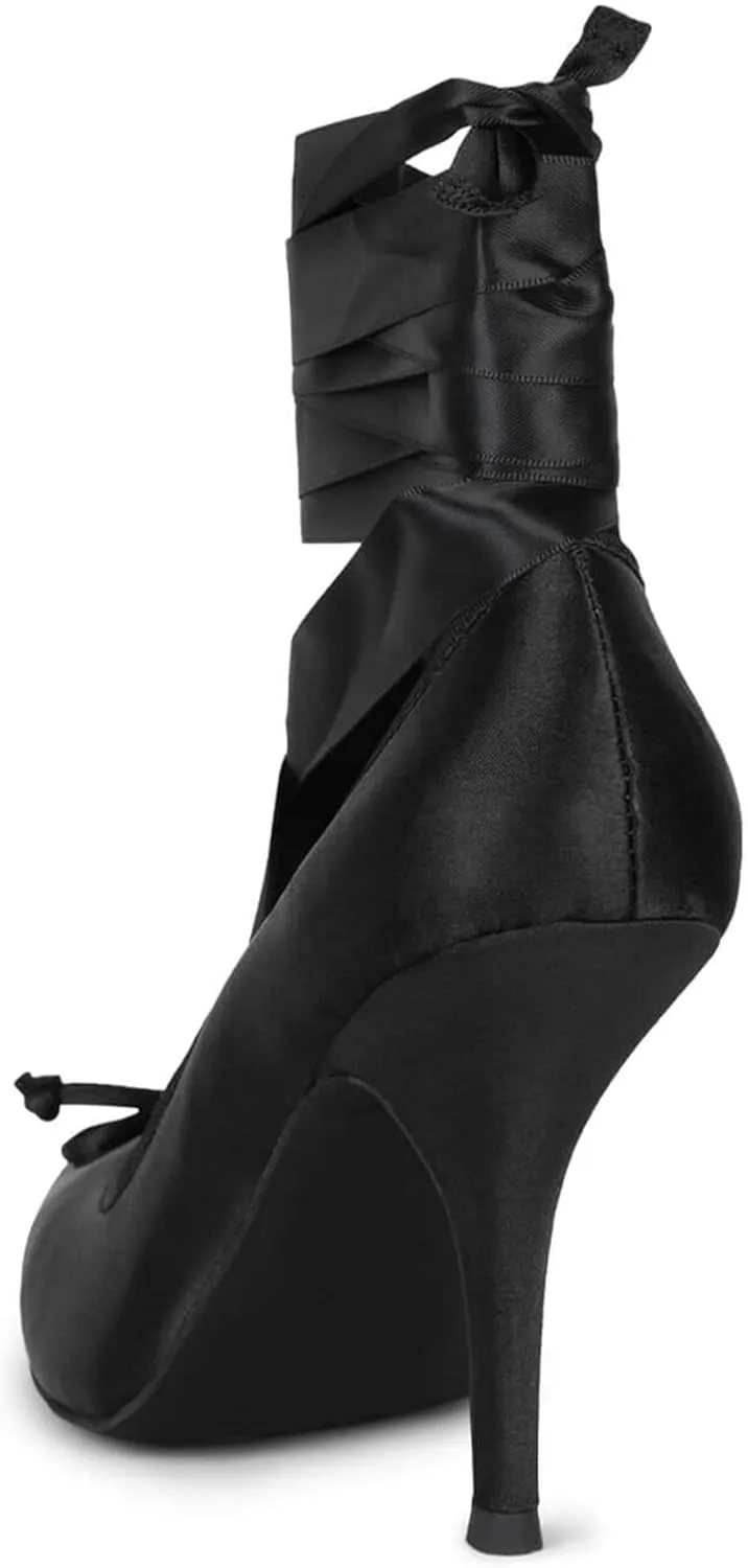 Ballet Heels for Women with Lace up Bows Closed Toe Mary Jane Heels Comfortable Square Toe Womens Ballerina Pumps Casual Dress Shoes for Women Dressy.