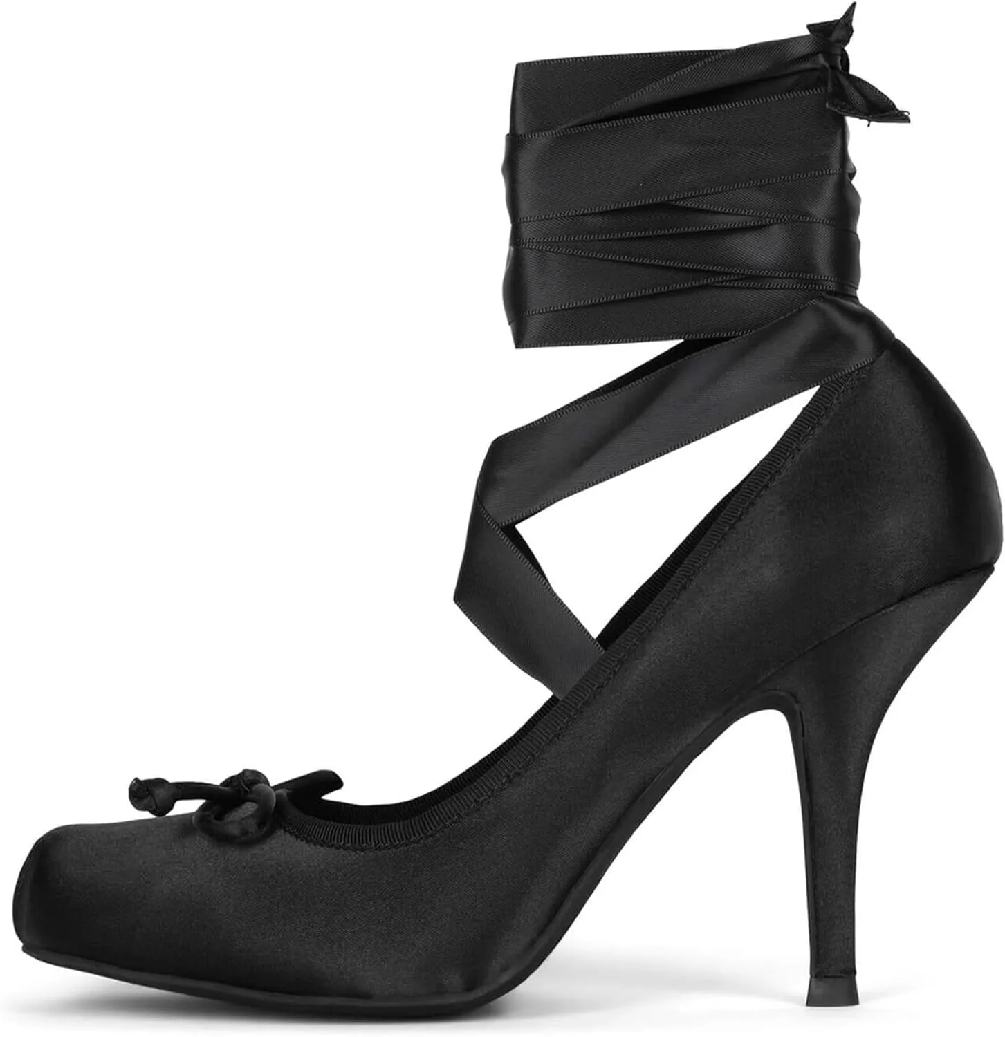 Ballet Heels for Women with Lace up Bows Closed Toe Mary Jane Heels Comfortable Square Toe Womens Ballerina Pumps Casual Dress Shoes for Women Dressy.